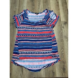 Soprano Cold Shoulder Top Womens Small Blue Red Striped Boho Geometric Excellent